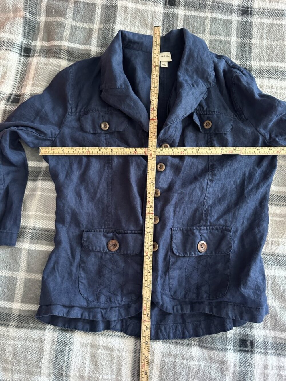 Merona 100% Linen Shirt Blue Button Front Long Sleeve Utility Shirt Women’s L - Picture 6 of 6